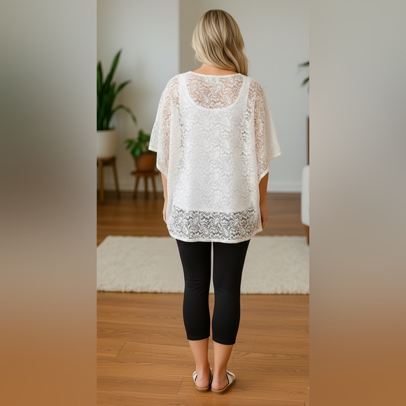 NEW Womens White Lace Top, Elegant Pull Over Kimono - Picture 7 of 8